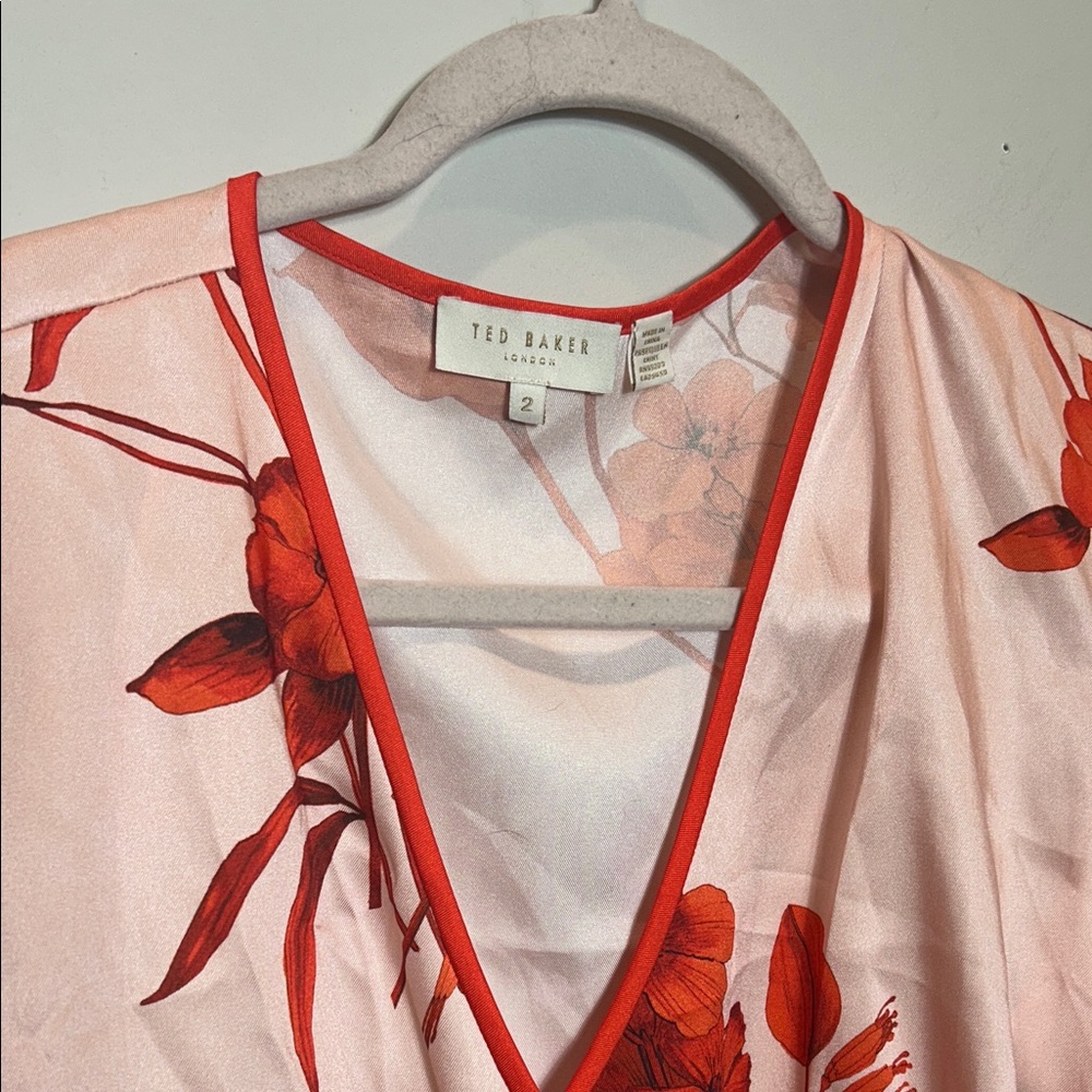 Silky Red Floral Wrap Top - Unbranded - Picture 3 of 6